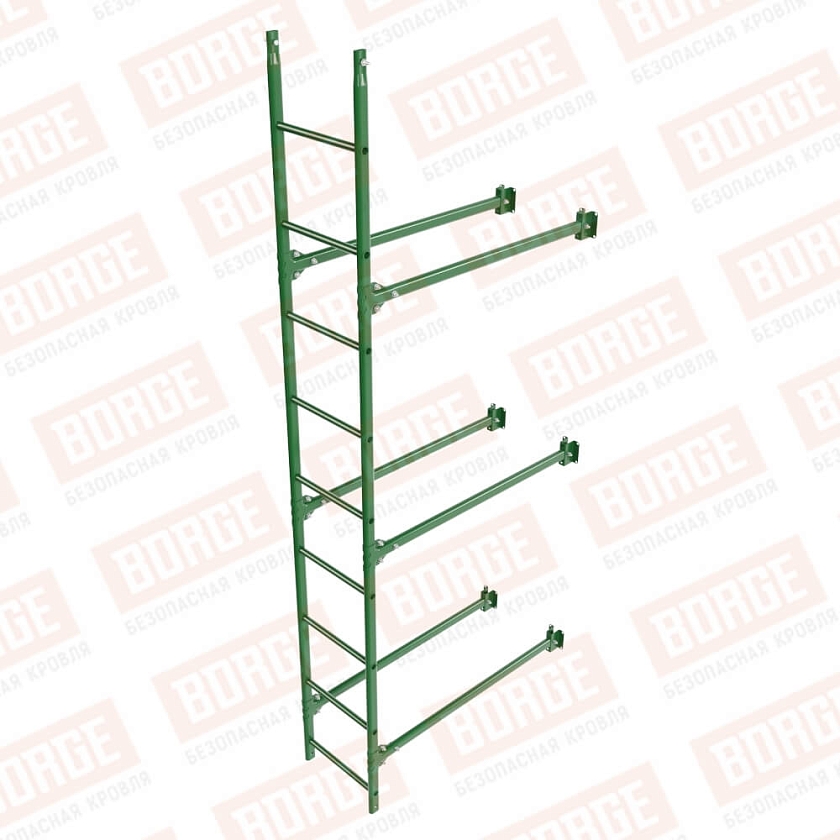 Комплект лестница фасадная BORGE (нижняя секция), 2,7м, лиственно-зеленый (RAL 6002)