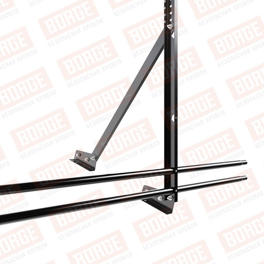 Ограждение кровельное Русский Рубеж H-120см, 3м, для фальцевой кровли, чёрный (RAL 9005), с двумя доп. трубами