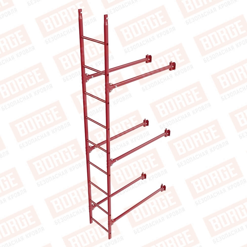 Комплект лестница фасадная BORGE (нижняя секция), 2,7м, рубиново-красный (RAL 3003)