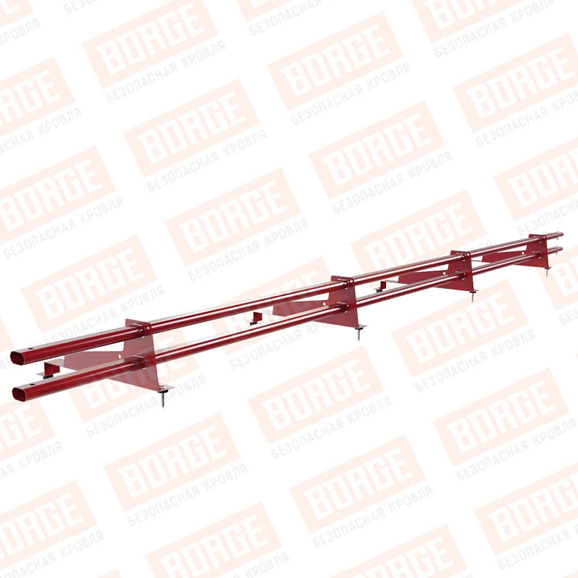 Снегозадержатель трубчатый Русский Рубеж 3м, 4 опоры, для МЧ с выс. ступенькой, рубиново-красный (RAL 3003), 400мм