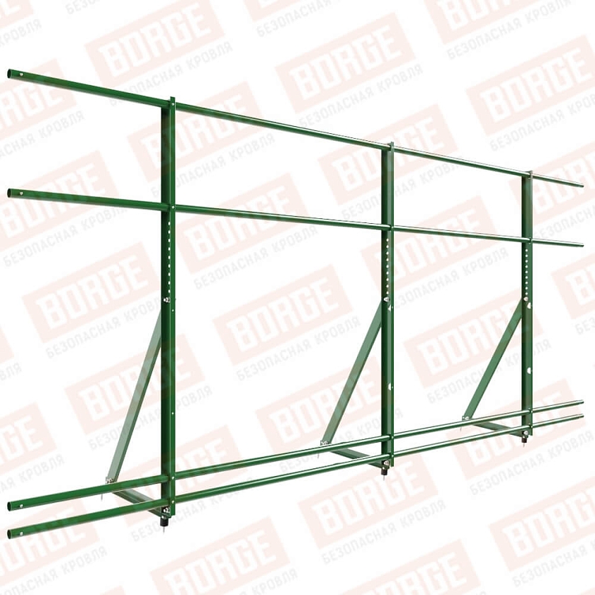 Ограждение кровельное Русский Рубеж H-120см, 3м, лиственно-зеленый (RAL 6002), с двумя доп. трубами