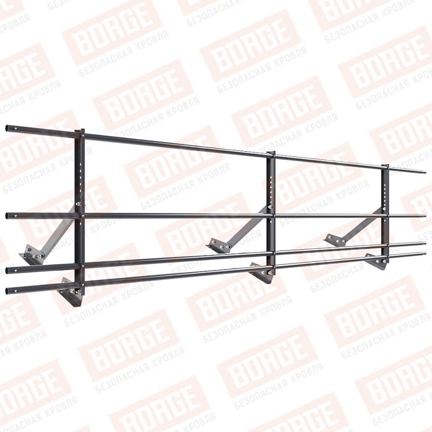 Ограждение кровельное Русский Рубеж H-60см, 3м, для фальцевой кровли, серый графит (RAL 7024), с двумя доп. трубами