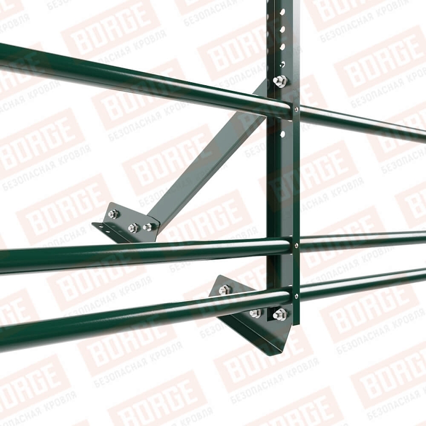 Ограждение кровельное Русский Рубеж H-60см, 3м, для фальцевой кровли, зеленый мох (RAL 6005), с двумя доп. трубами