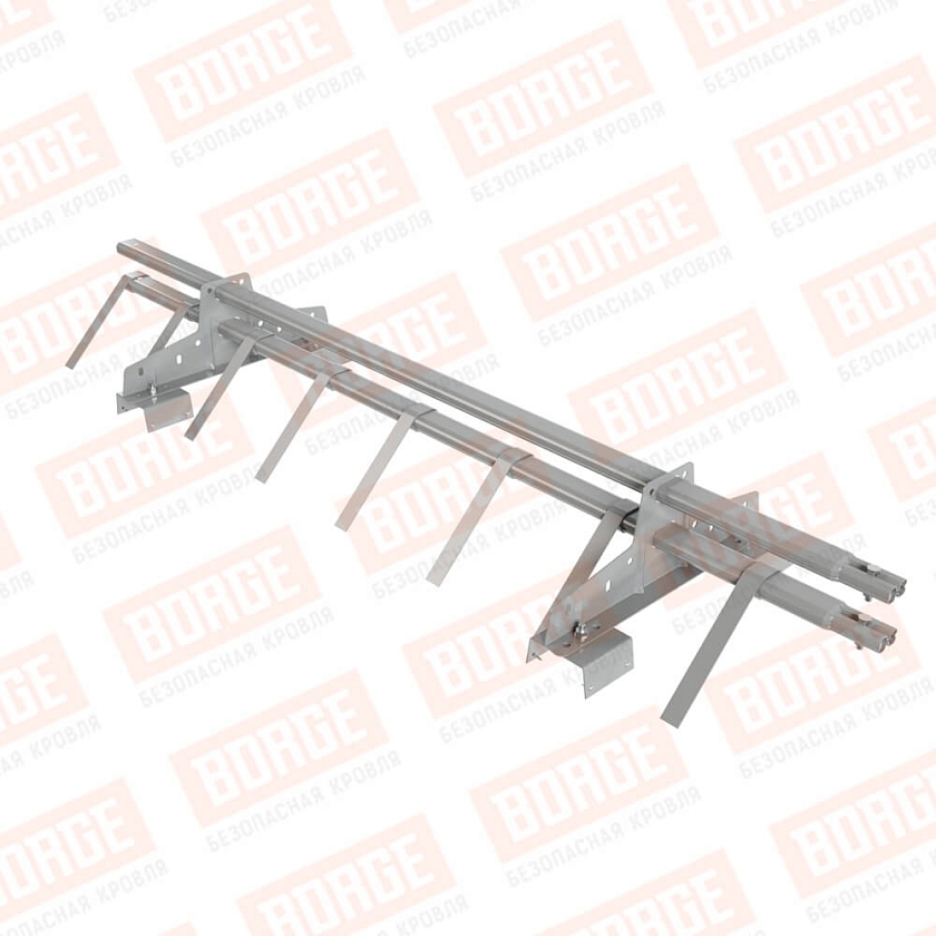 Снегозадержатель трубчатый BORGE 1,5м, 2 опоры, для профнастила Н-114, бело-алюминиевый (RAL 9006)