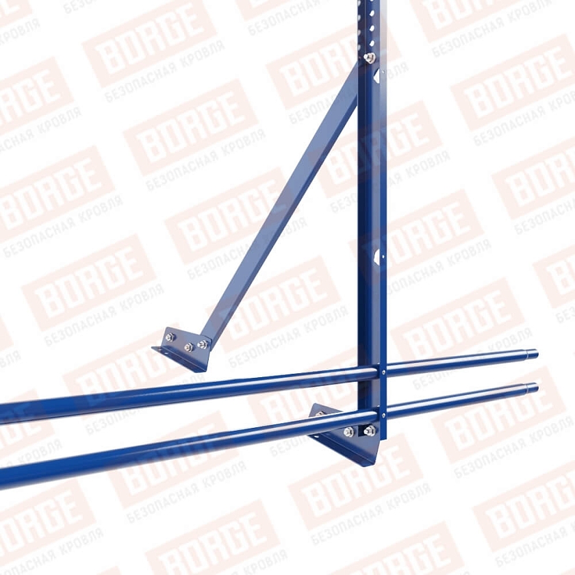 Ограждение кровельное Русский Рубеж H-120см, 3м, для фальцевой кровли, сигнально-синий (RAL 5005), с двумя доп. трубами