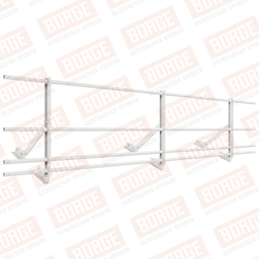Ограждение кровельное Русский Рубеж H-60см, 3м, для фальцевой кровли, сигнально-белый (RAL 9003), с двумя доп. трубами