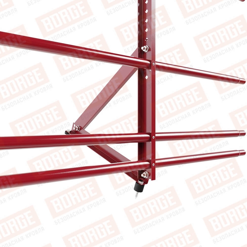 Ограждение кровельное Русский Рубеж H-60см, 3м, рубиново-красный (RAL 3003), с двумя доп. трубами