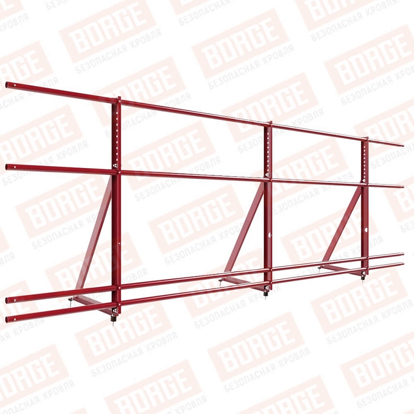 Ограждение кровельное Русский Рубеж H-90см, 3м, рубиново-красный (RAL 3003), с двумя доп. трубами