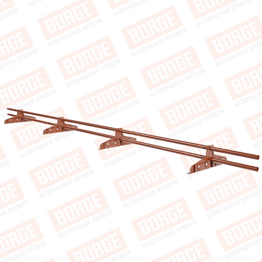 Снегозадержатель трубчатый Русский Рубеж D-25мм, 3м, 4 опоры, для фальц. кровли, терракотовый (RAL 8004)
