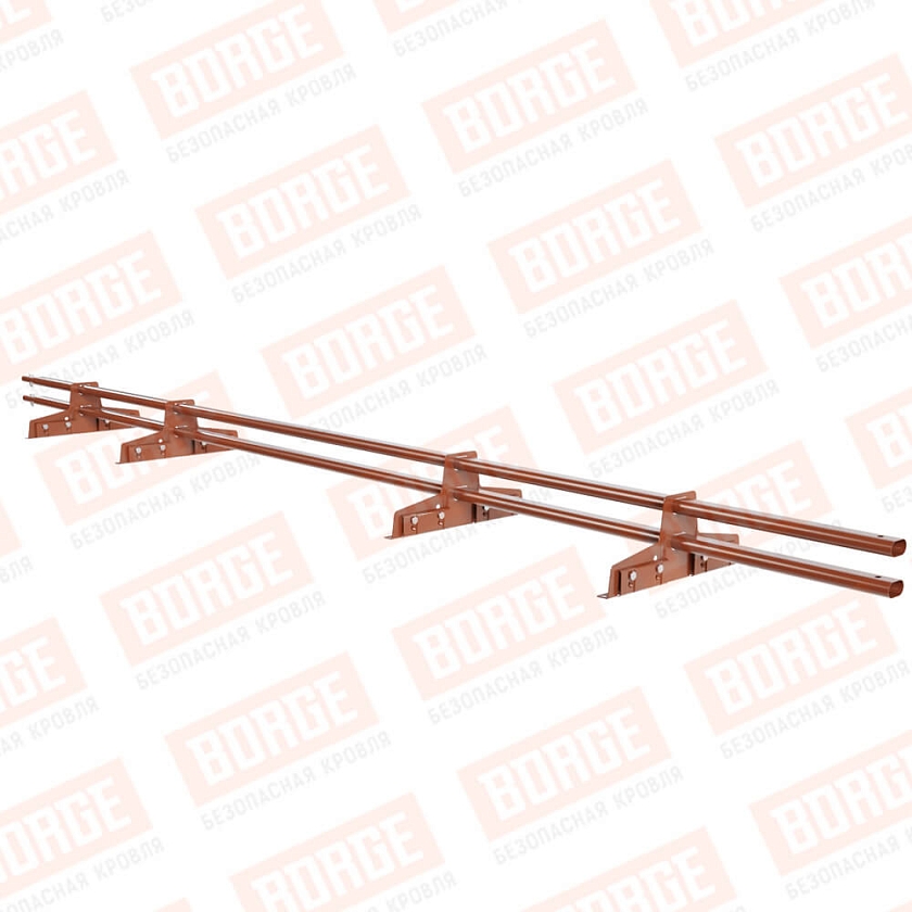 Снегозадержатель трубчатый Русский Рубеж 25х45мм, 3м, 4 опоры, для фальц. кровли, терракотовый (RAL 8004)