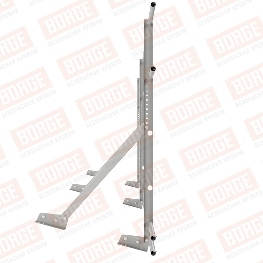 Ограждение кровельное Русский Рубеж H-120см, 3м, для фальцевой кровли, бело-алюминиевый (RAL 9006), с двумя доп. трубами