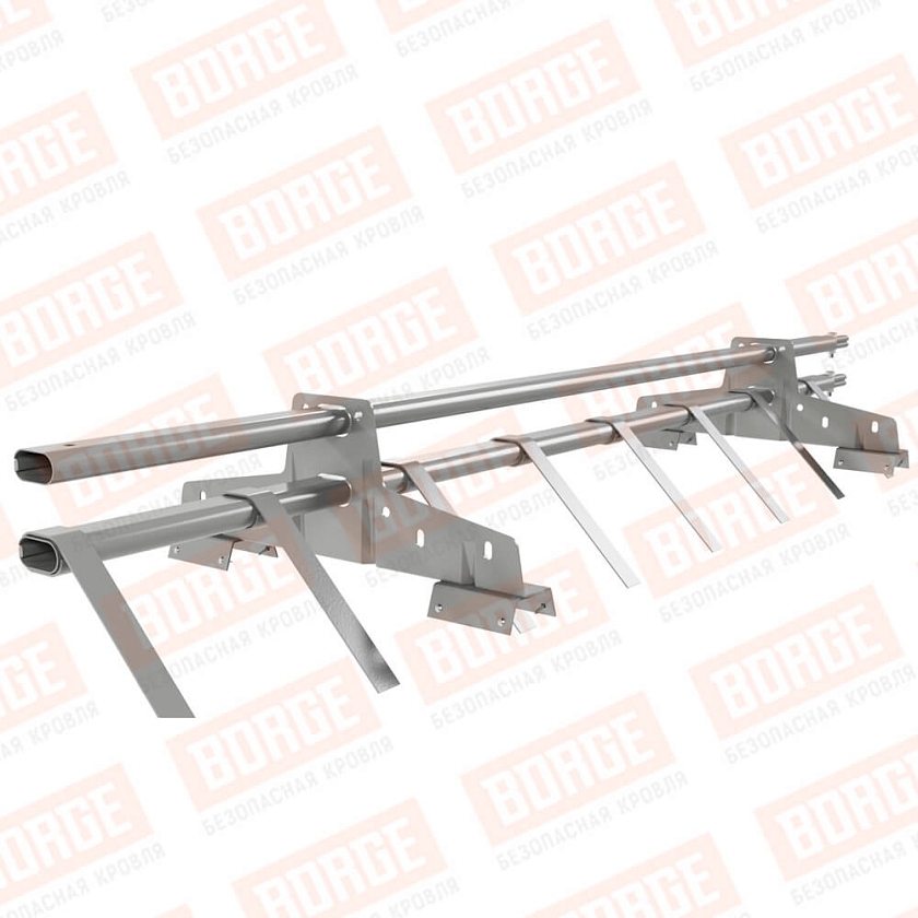 Снегозадержатель трубчатый BORGE 1,5м, 2 опоры, для профнастила Н-60, Н-75, бело-алюминиевый (RAL 9006)