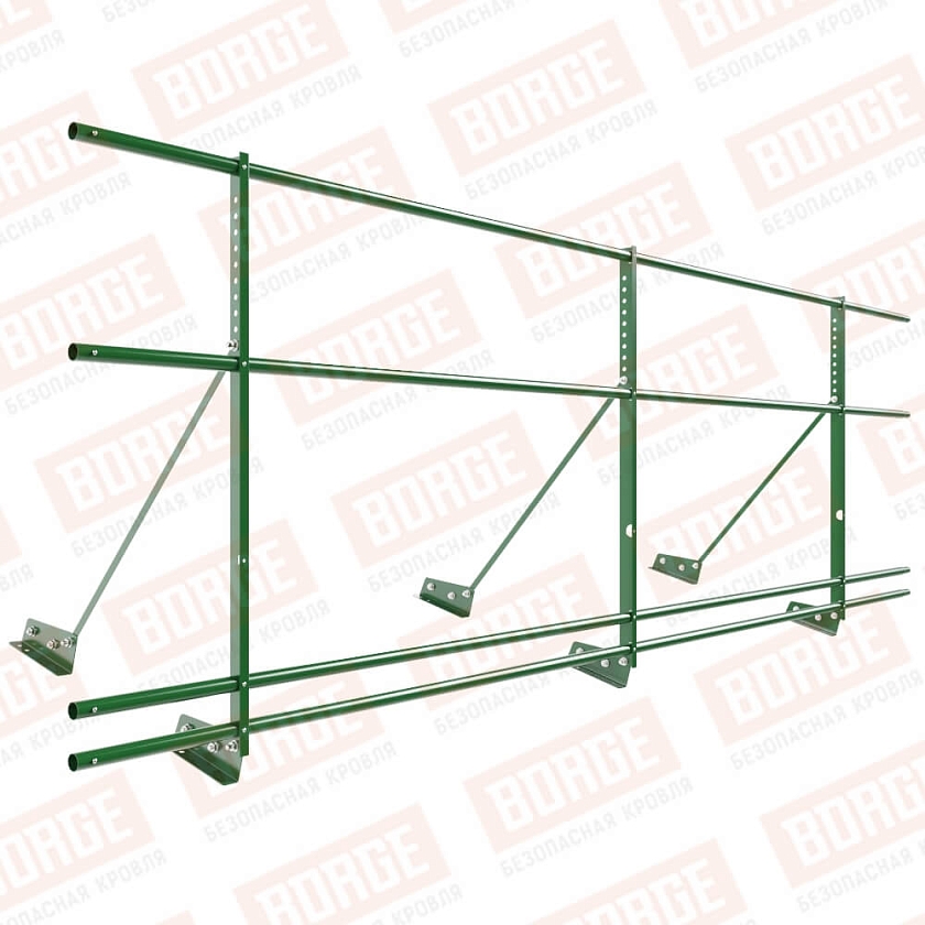 Ограждение декоративное NewLine H-90см, 3м, для фальц. кров., лиственно-зеленый (RAL 6002), с двумя доп. трубами