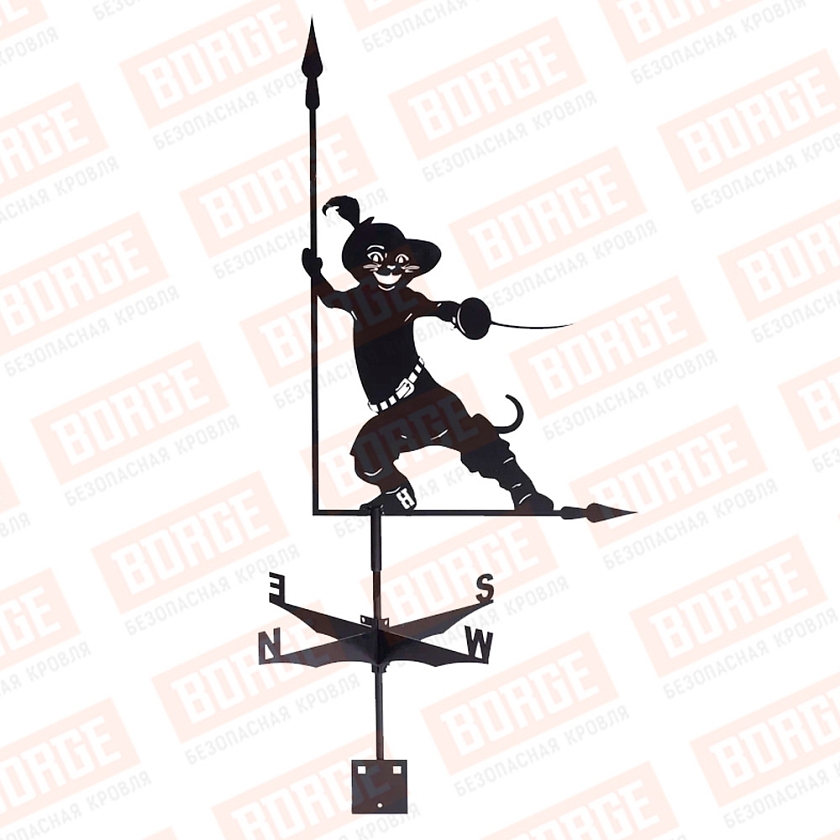 Флюгер BORGE Кот в сапогах, 475х715мм, чёрный (RAL 9005 matt)