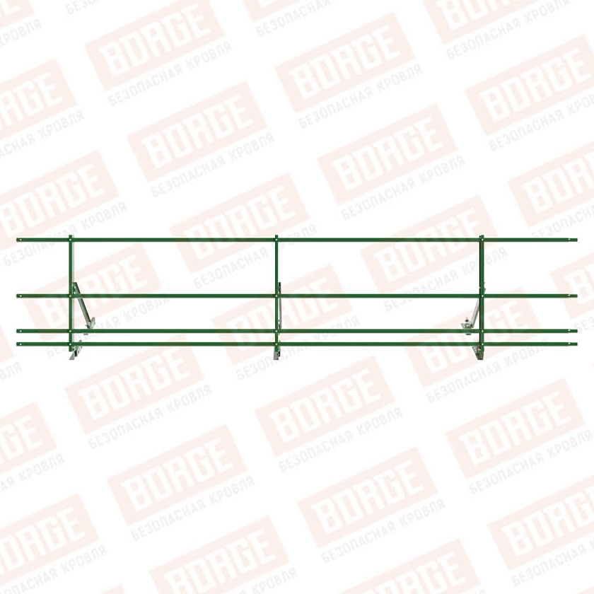 Ограждение кровельное Русский Рубеж H-60см, 3м, для фальцевой кровли, лиственно-зеленый (RAL 6002), с двумя доп. трубами