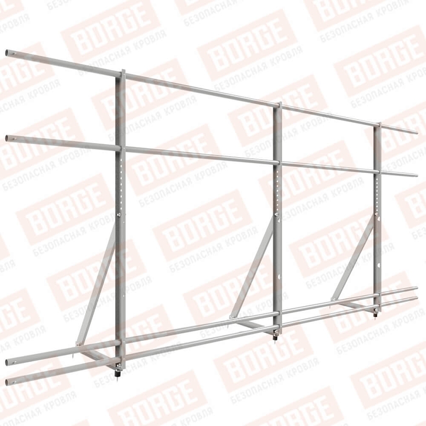 Ограждение кровельное Русский Рубеж H-120см, 3м, бело-алюминиевый (RAL 9006), с двумя доп. трубами