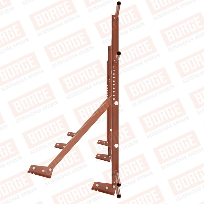 Ограждение кровельное Русский Рубеж H-120см, 3м, для фальцевой кровли, терракотовый (RAL 8004), с двумя доп. трубами
