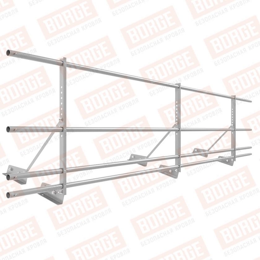 Ограждение декоративное NewLine H-60см, 3м, для фальц. кров., сигнально-серый (RAL 7004), с двумя доп. трубами