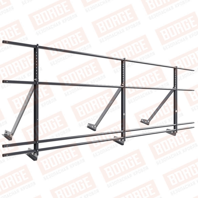Ограждение кровельное Русский Рубеж H-90см, 3м, для фальцевой кровли, серый графит (RAL 7024), с двумя доп. трубами