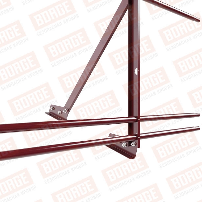Ограждение кровельное Русский Рубеж H-90см, 3м, для фальцевой кровли, красное вино (RAL 3005), с двумя доп. трубами