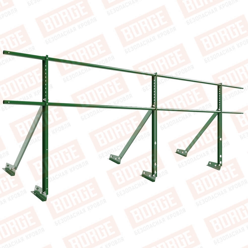 Ограждение кровельное Русский Рубеж H-90см, 3м, для фальцевой кровли, лиственно-зеленый (RAL 6002)