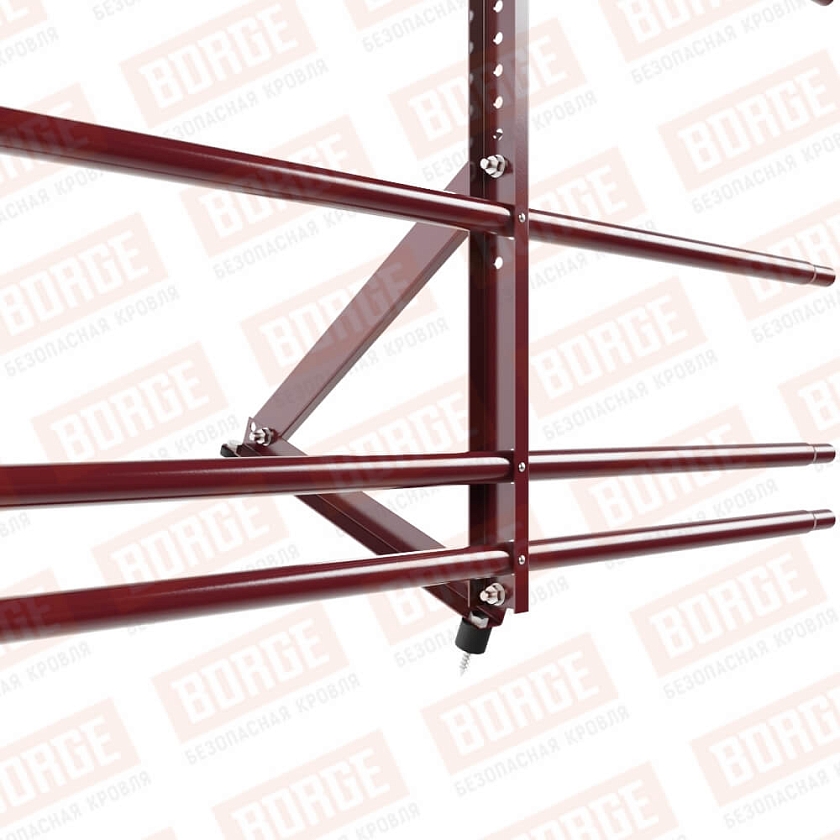 Ограждение кровельное Русский Рубеж H-60см, 3м, красное вино (RAL 3005), с двумя доп. трубами