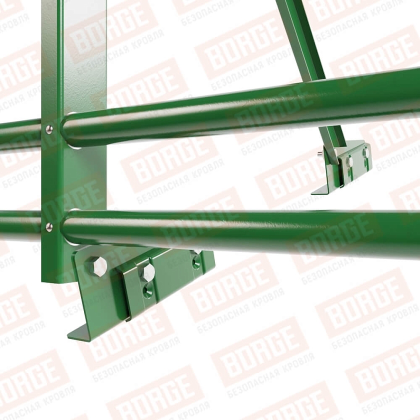 Ограждение кровельное Русский Рубеж H-120см, 3м, для фальцевой кровли, лиственно-зеленый (RAL 6002), с двумя доп. трубами