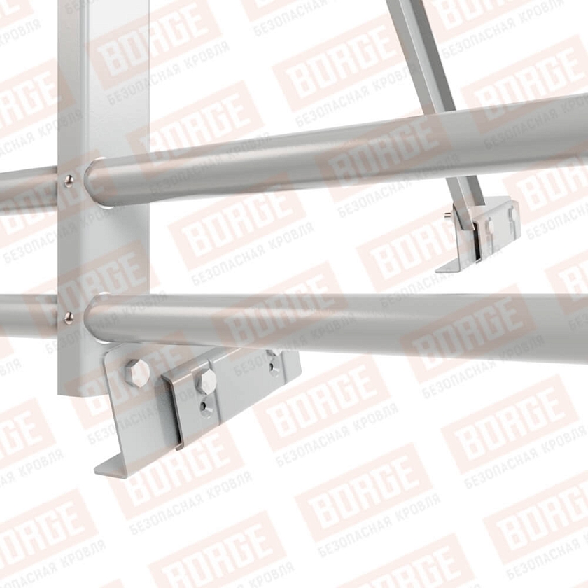 Ограждение кровельное Русский Рубеж H-120см, 3м, для фальцевой кровли, бело-алюминиевый (RAL 9006), с двумя доп. трубами