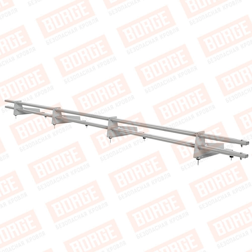 Снегозадержатель трубчатый Русский Рубеж 3м, 4 опоры, для МЧ с выс. ступенькой, бело-алюминиевый (RAL 9006), 350мм