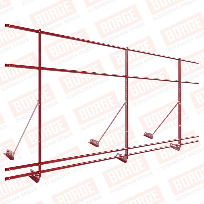 Ограждение декоративное NewLine H-120см, 3м, для фальц. кров., рубиново-красный (RAL 3003), с двумя доп. трубами