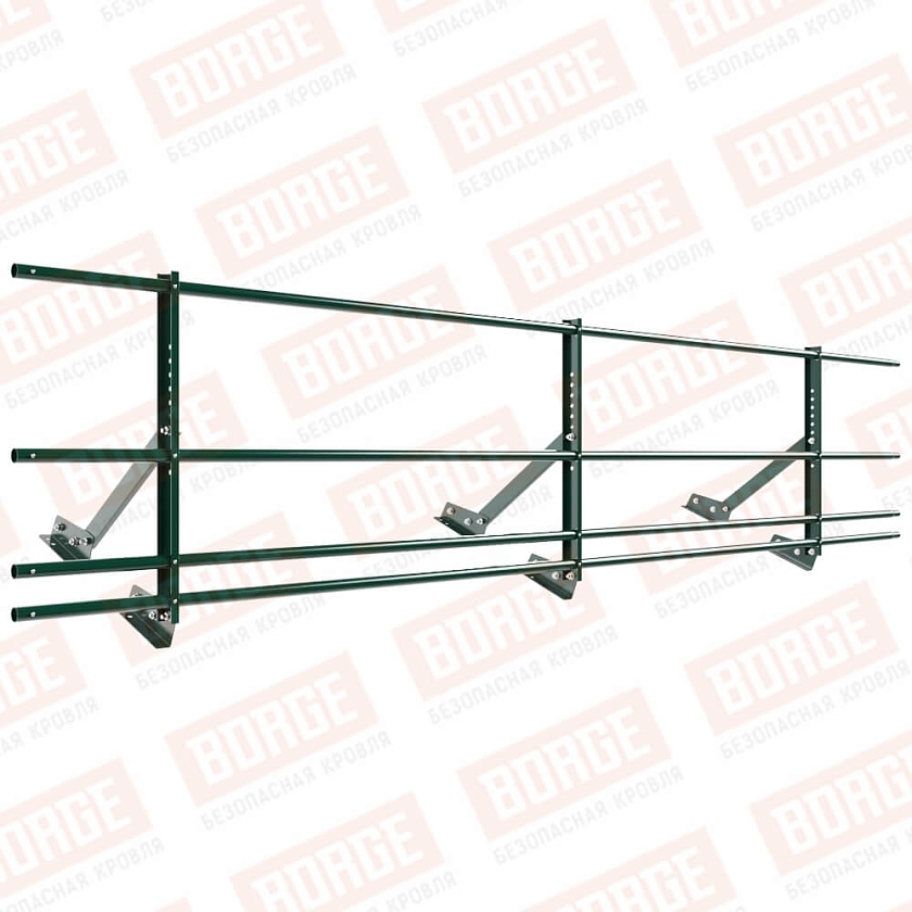 Ограждение кровельное Русский Рубеж H-60см, 3м, для фальцевой кровли, зеленый мох (RAL 6005), с двумя доп. трубами