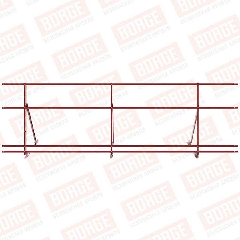Ограждение кровельное Русский Рубеж H-90см, 3м, для фальцевой кровли, коричнево-красный (RAL 3011), с двумя доп. трубами