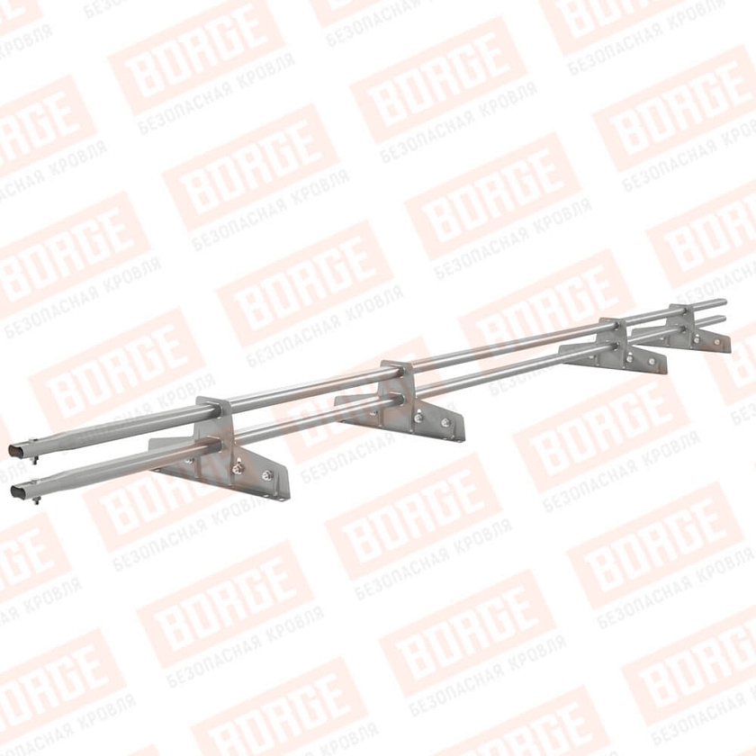 Снегозадержатель трубчатый Русский Рубеж 25х45мм, 3м, 4 опоры, для фальц. кровли, бело-алюминиевый (RAL 9006)