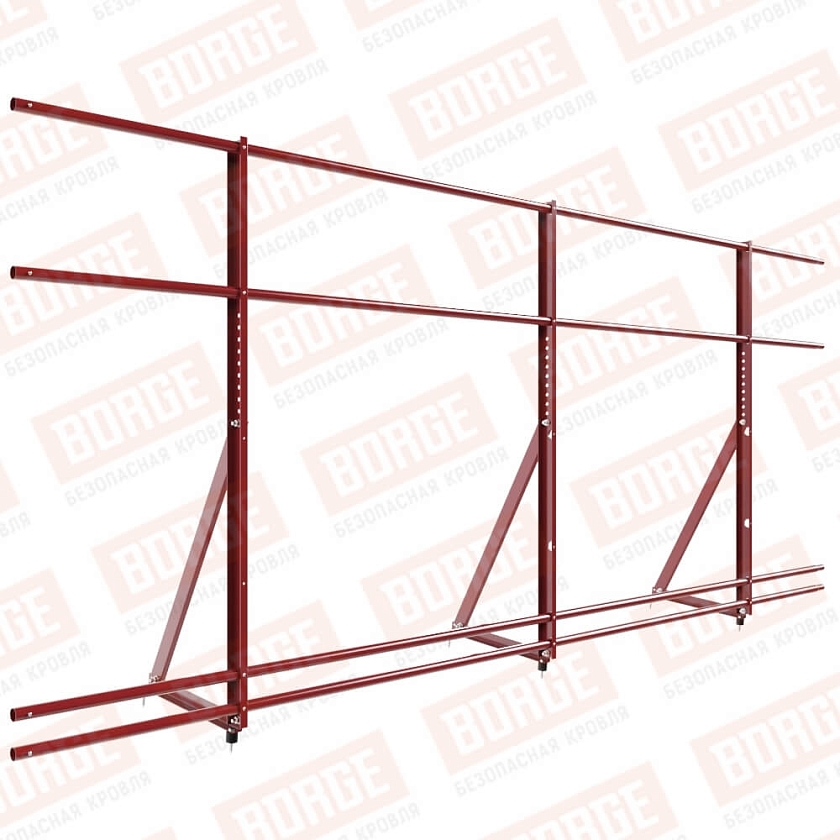 Ограждение кровельное Русский Рубеж H-120см, 3м, коричнево-красный (RAL 3011), с двумя доп. трубами