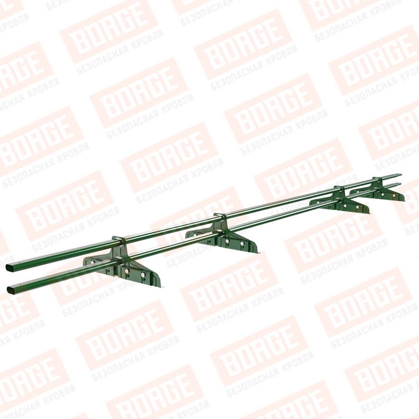 Снегозадержатель трубчатый Русский Рубеж 20х40мм, 3м, 4 опоры, для фальц. кровли, лиственно-зеленый (RAL 6002)