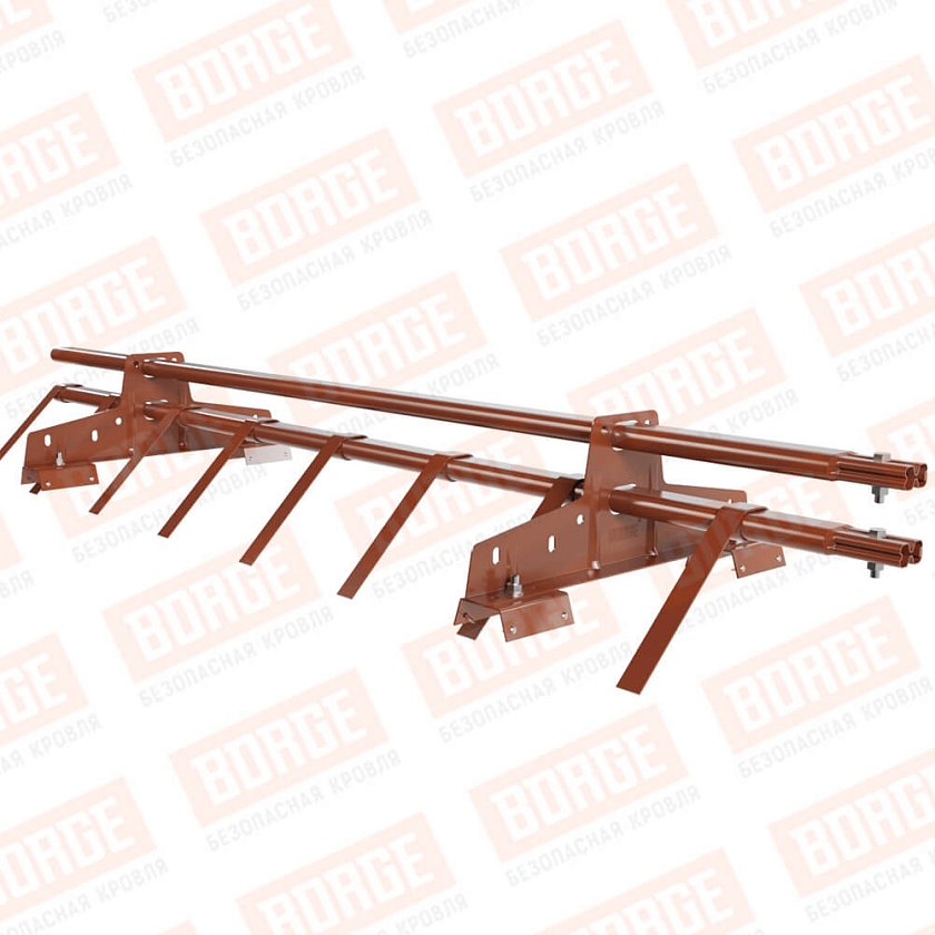 Снегозадержатель трубчатый BORGE 1,5м, 2 опоры, для профнастила Н-60, Н-75, терракотовый (RAL 8004)