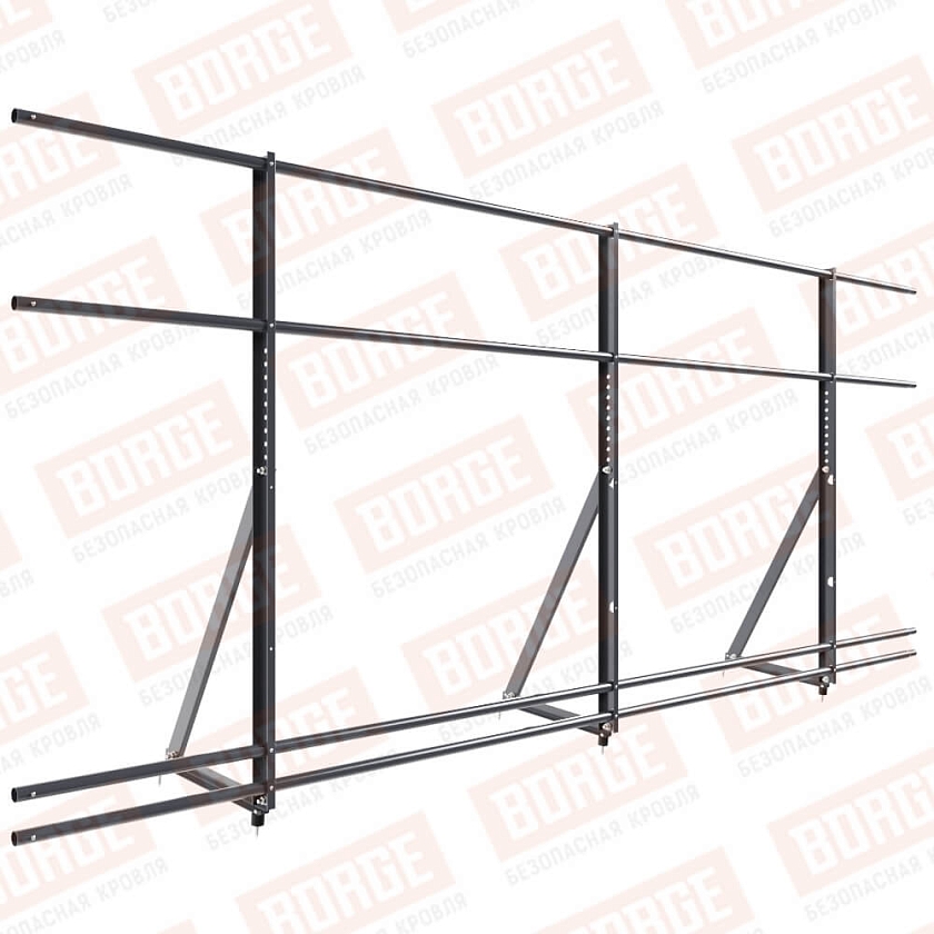 Ограждение кровельное Русский Рубеж H-120см, 3м, серый графит (RAL 7024), с двумя доп. трубами