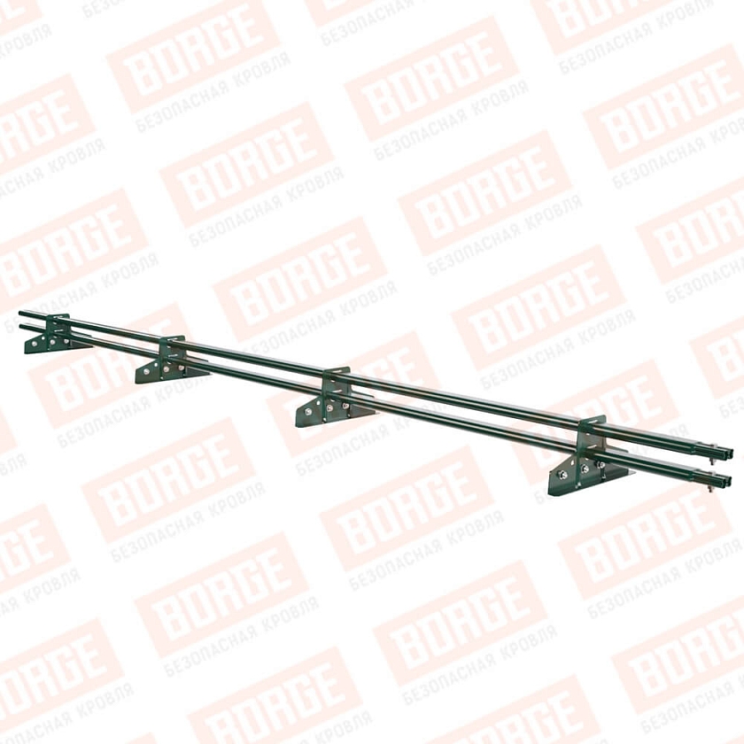 Снегозадержатель трубчатый BORGE 3м, 4 опоры, для фальцевой кровли, зеленый мох (RAL 6005)