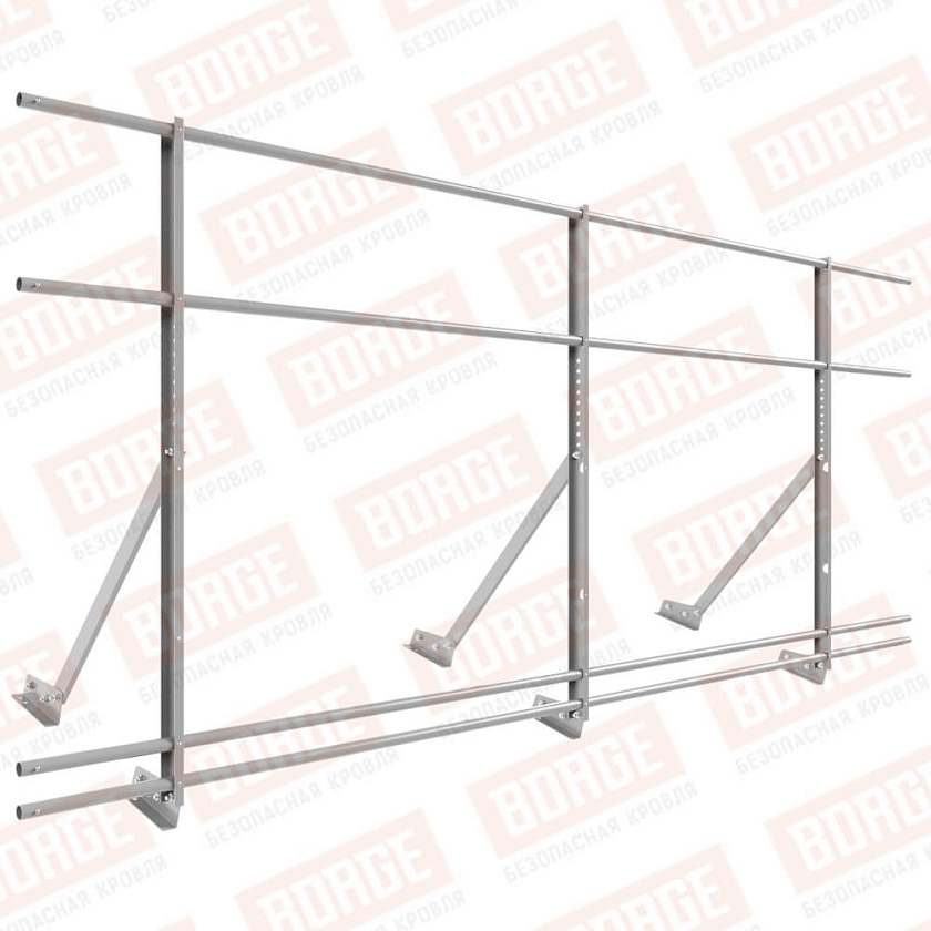 Ограждение кровельное Русский Рубеж H-120см, 3м, для фальцевой кровли, сигнально-серый (RAL 7004), с двумя доп. трубами