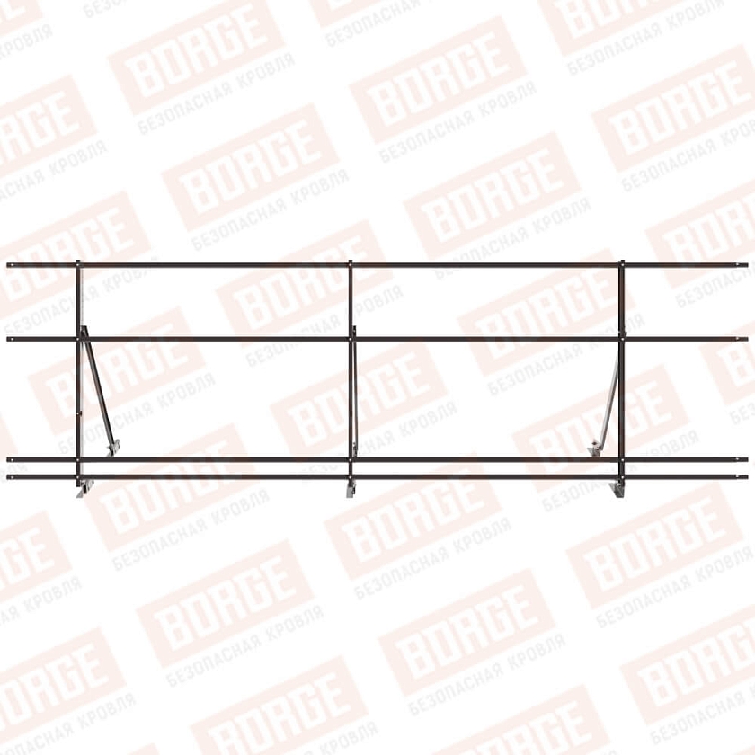 Ограждение кровельное Русский Рубеж H-90см, 3м, для фальцевой кровли, серо-коричневый (RR 32), с двумя доп. трубами