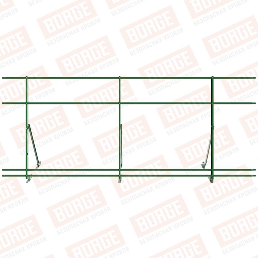Ограждение кровельное Русский Рубеж H-120см, 3м, для фальцевой кровли, лиственно-зеленый (RAL 6002), с двумя доп. трубами