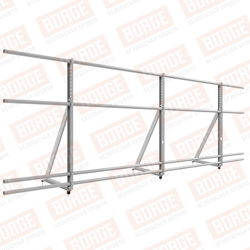 Ограждение кровельное Русский Рубеж H-90см, 3м, сигнально-серый (RAL 7004), с двумя доп. трубами
