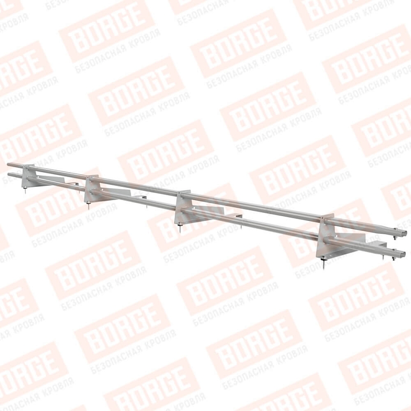 Снегозадержатель трубчатый Русский Рубеж 3м, 4 опоры, для МЧ с выс. ступенькой, бело-алюминиевый (RAL 9006), 400мм