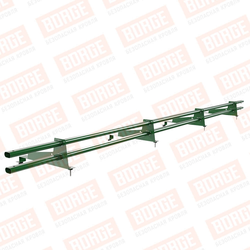 Снегозадержатель трубчатый Русский Рубеж 3м, 4 опоры, для МЧ с выс. ступенькой, лиственно-зеленый (RAL 6002), 400мм