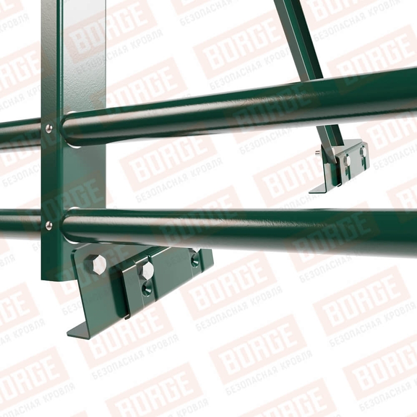 Ограждение кровельное Русский Рубеж H-120см, 3м, для фальцевой кровли, зеленый мох (RAL 6005), с двумя доп. трубами