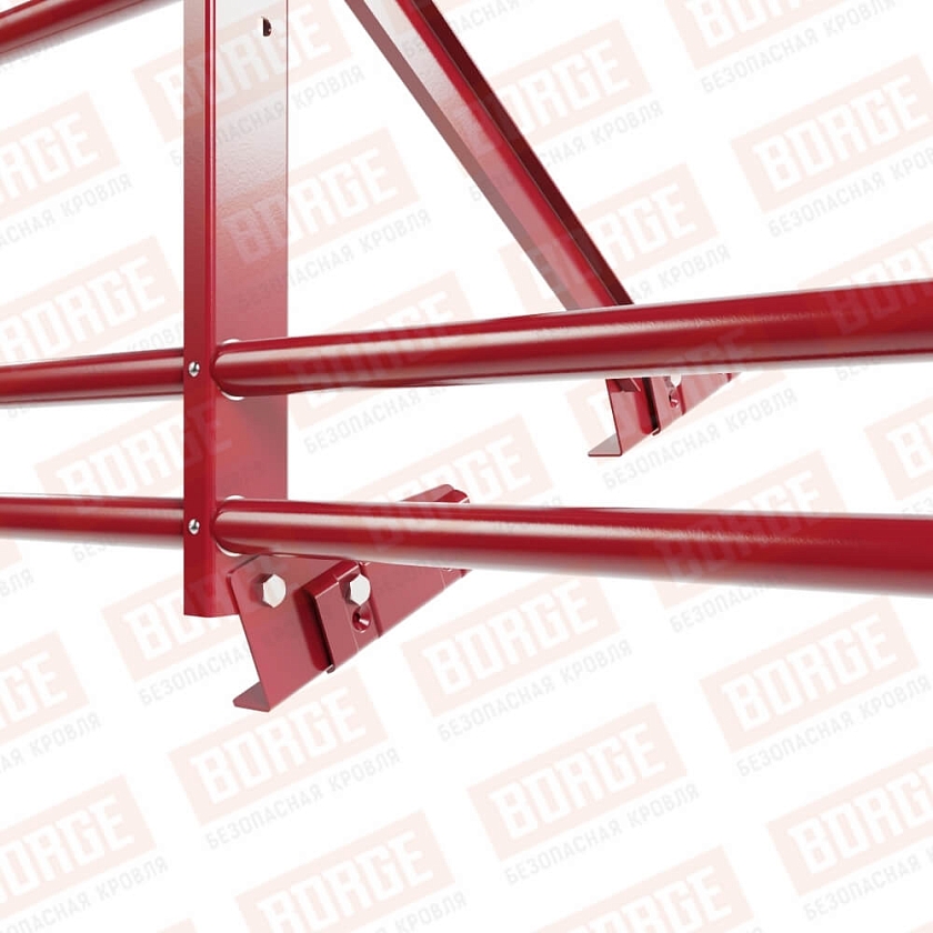 Ограждение кровельное Русский Рубеж H-60см, 3м, для фальцевой кровли, рубиново-красный (RAL 3003), с двумя доп. трубами