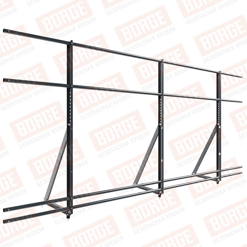 Ограждение кровельное Русский Рубеж H-120см, 3м, антрацитово-серый (RAL 7016), с двумя доп. трубами