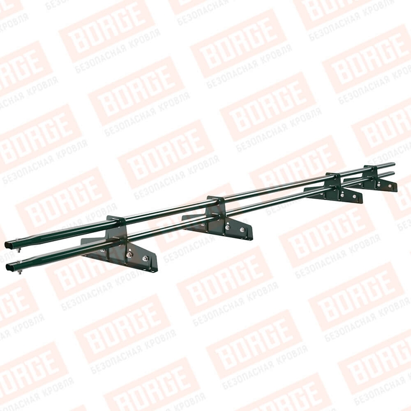 Снегозадержатель трубчатый Русский Рубеж 25х45мм, 3м, 4 опоры, для фальц. кровли, зеленый мох (RAL 6005)