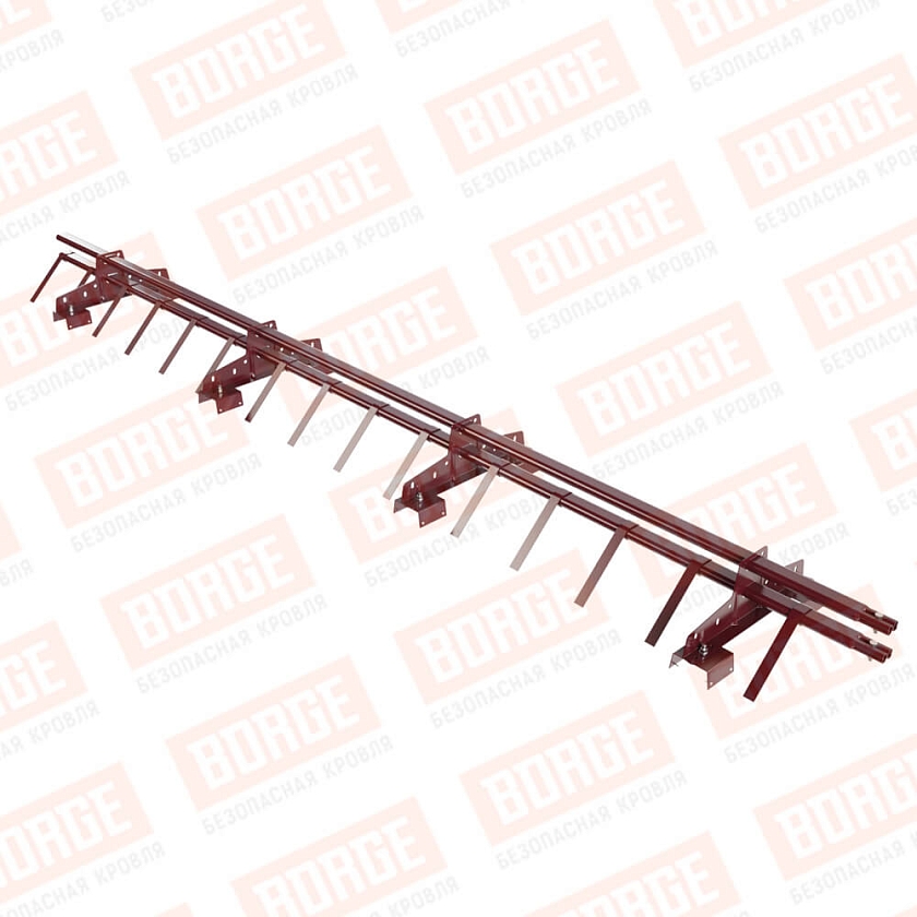 Снегозадержатель трубчатый BORGE 3м, 4 опоры, для профнастила Н-114, красное вино (RAL 3005)