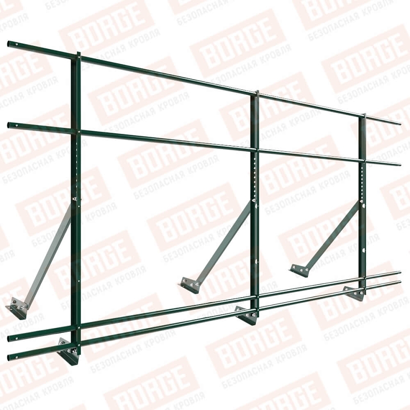 Ограждение кровельное Русский Рубеж H-120см, 3м, для фальцевой кровли, зеленый мох (RAL 6005), с двумя доп. трубами